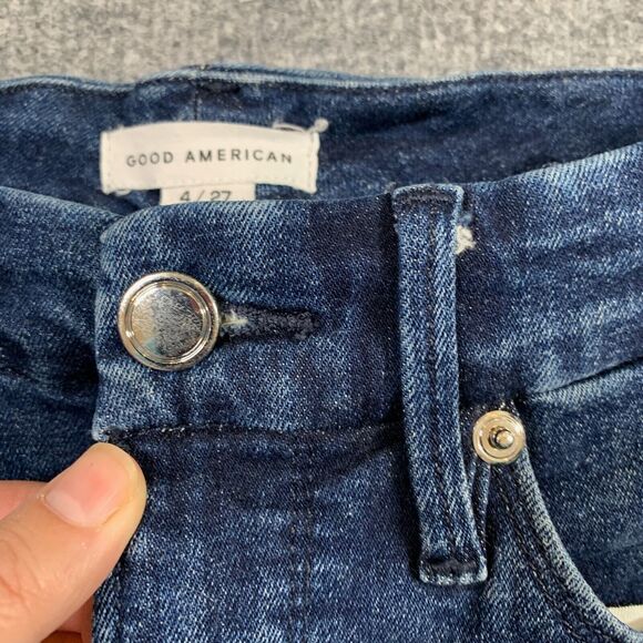 Good American Jeans Womens 4 Denim Stretch Good Legs Raw Chewed Hem Super Skinny - Picture 5 of 13